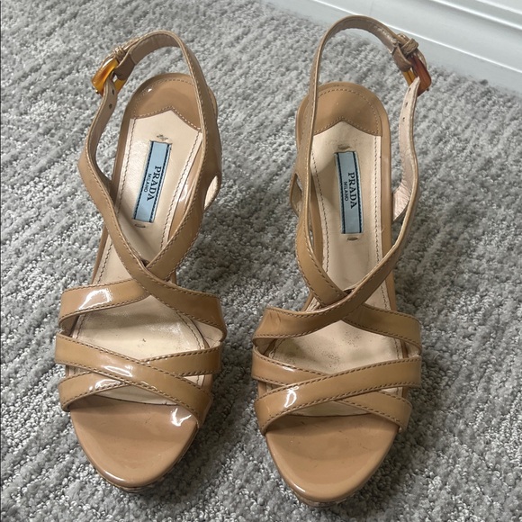 Prada Patent Leather Striped Slingback Sandals - Picture 5 of 17